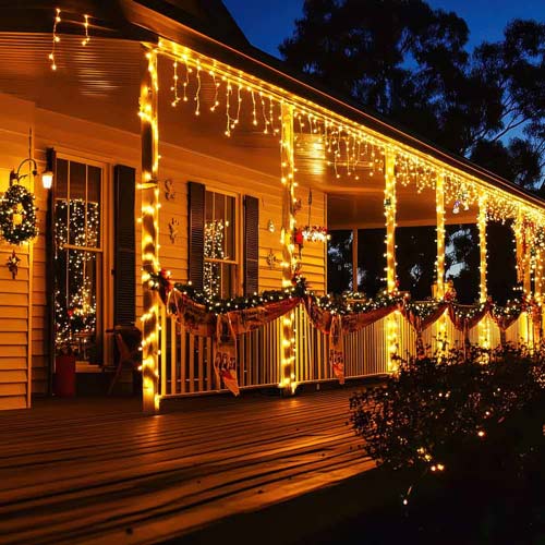 Гирлянды на фасаде дома