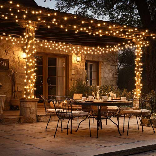 Гирлянды на террасе