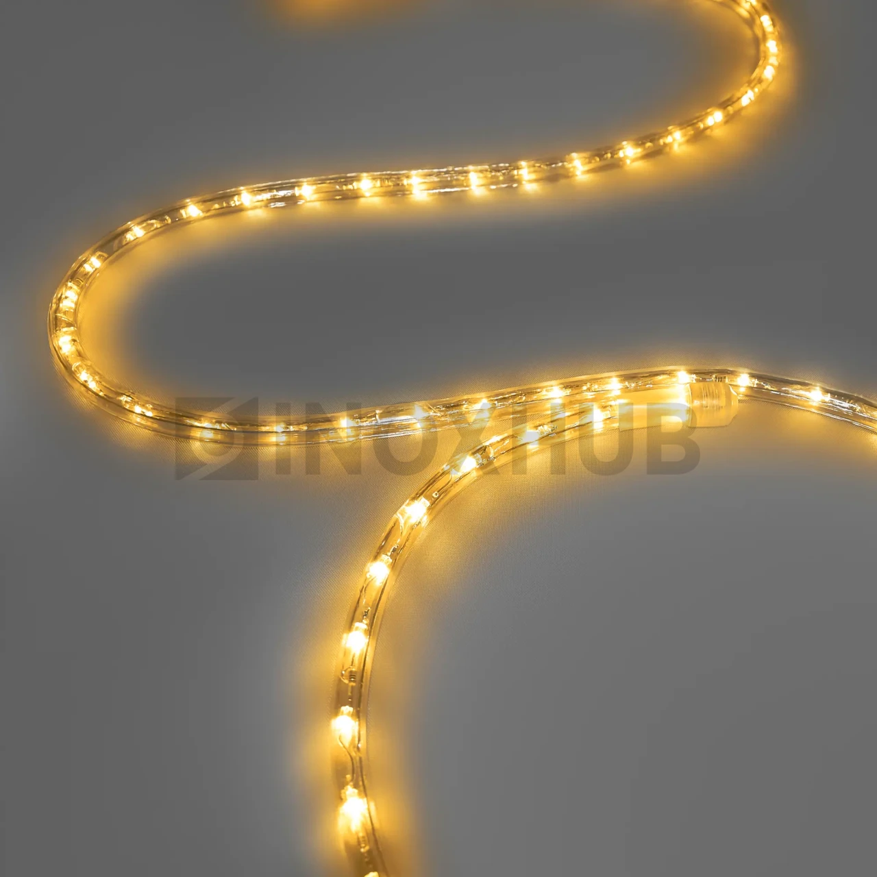 Дюралайт INOXHUB двухжильный 13 мм, круглый, бухта 100м, шаг резки 1м, 36 светодиодов на метр, фиксинг, 220В, IP65, ЖЕЛТЫЙ фото Иноксхаб