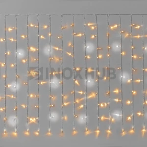 Гирлянда Занавес INOXHUB 2×1м Облегчённый, мерцающий, 200 LED, 220В, IP65, прозрачный провод, ТЁПЛЫЙ БЕЛЫЙ фото Иноксхаб