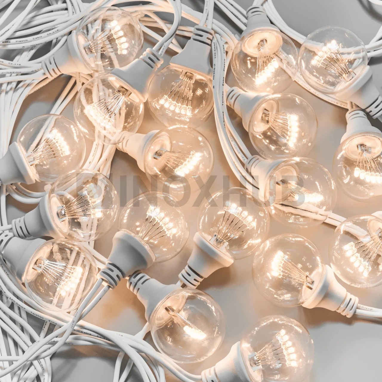 Гирлянда Стрит-Лофт INOXHUB 10м, 20 ламп, 220В, IP65, белая резина 3.3мм, ТЁПЛЫЙ БЕЛЫЙ фото Иноксхаб