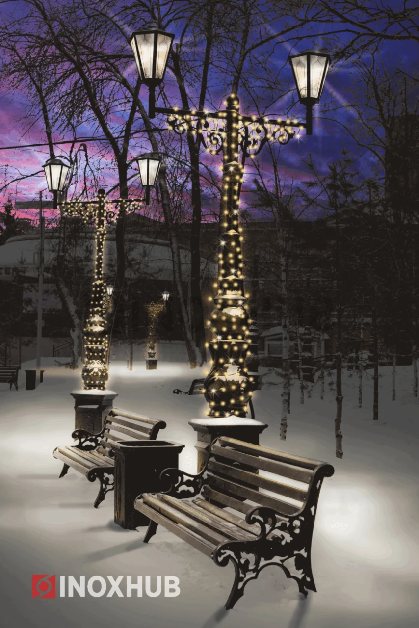 Светодиодная гирлянда INOXHUB Нить 10м, 100 LED, соединяемая, с мерцанием, 220В, IP65, чёрный резиновый провод 2.3мм, ТЁПЛАЯ БЕЛАЯ фото Иноксхаб