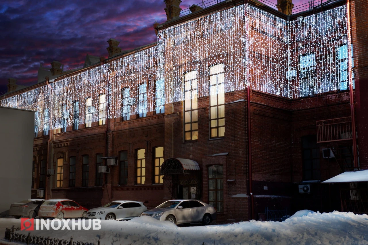 Гирлянда Занавес INOXHUB 2×3м, 600 LED, 220В, IP65, белая резина 2.3мм, БЕЛЫЙ фото Иноксхаб