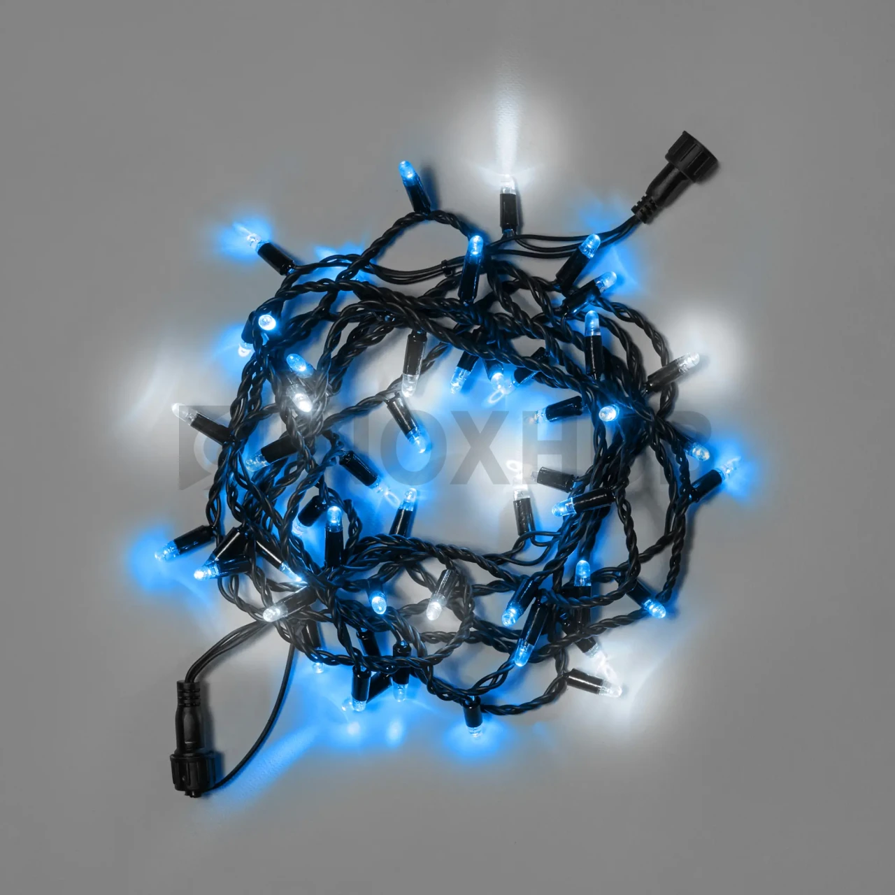 Светодиодная гирлянда INOXHUB Нить 10м, 100 LED, соединяемая, с мерцанием, 220В, IP65, чёрный резиновый провод 2.3мм, СИНЯЯ фото Иноксхаб