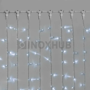 Гирлянда Занавес INOXHUB 2×3м, 600 LED, 220В, IP65, прозрачный провод, БЕЛЫЙ фото Иноксхаб