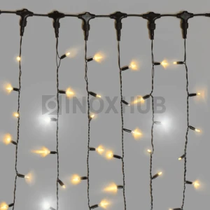 Гирлянда Занавес INOXHUB 2×9м, мерцающий, 1500 LED, 220В, IP65, черная резина 2.3мм, ТЕПЛЫЙ БЕЛЫЙ фото Иноксхаб