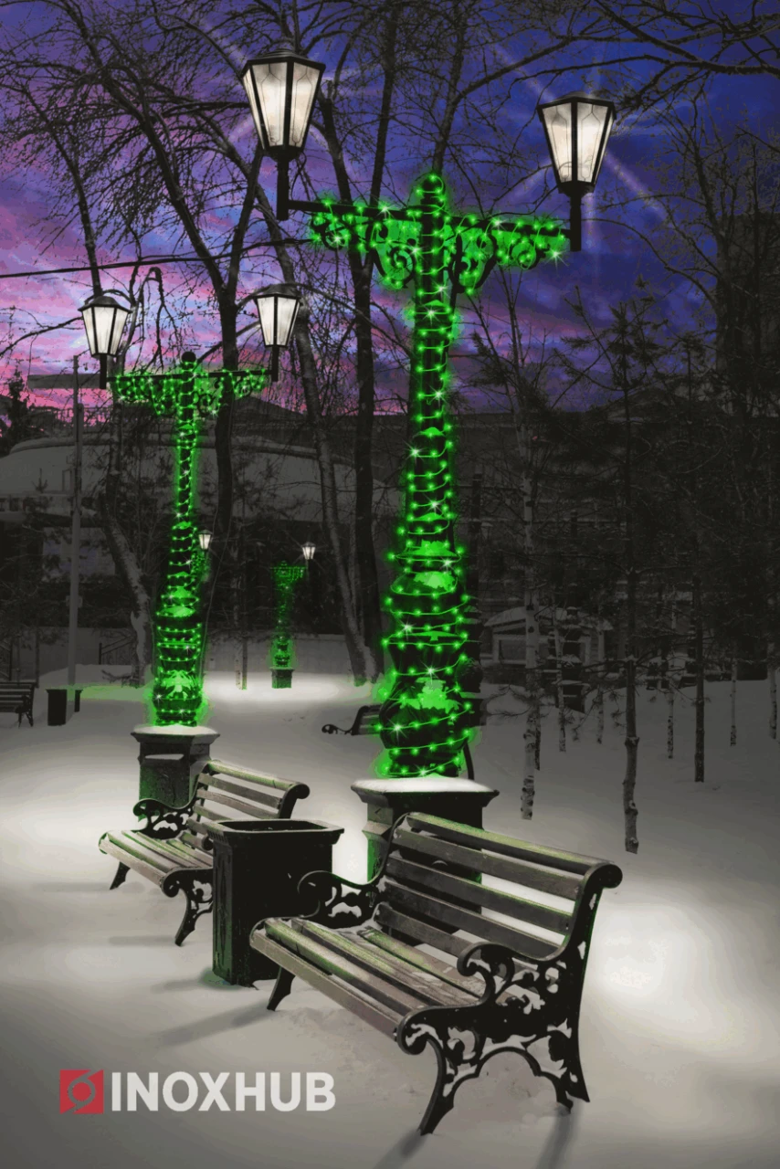 Светодиодная гирлянда INOXHUB Нить 10м, 100 LED, соединяемая, с мерцанием, 220В, IP65, белый резиновый провод 3.3мм, ЗЕЛЕНАЯ фото Иноксхаб