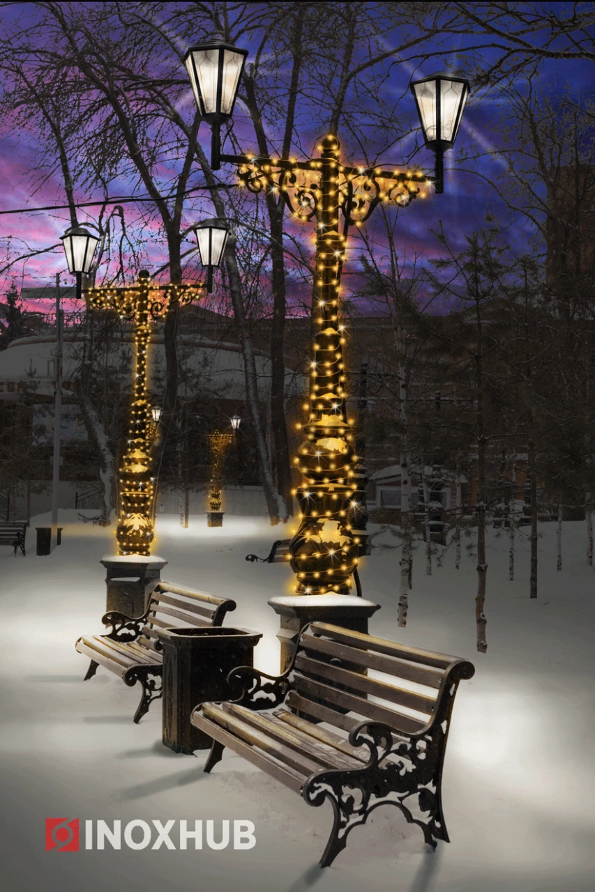 Светодиодная гирлянда INOXHUB Нить 10м, 100 LED, соединяемая, с мерцанием, 220В, IP65, прозрачный провод, ЖЕЛТАЯ фото Иноксхаб