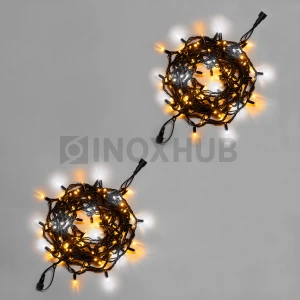 Светодиодная гирлянда INOXHUB Нить 10м, 100 LED, соединяемая, с мерцанием, 220В, IP65, черный резиновый провод 3.3мм, ТЁПЛАЯ БЕЛАЯ фото Иноксхаб