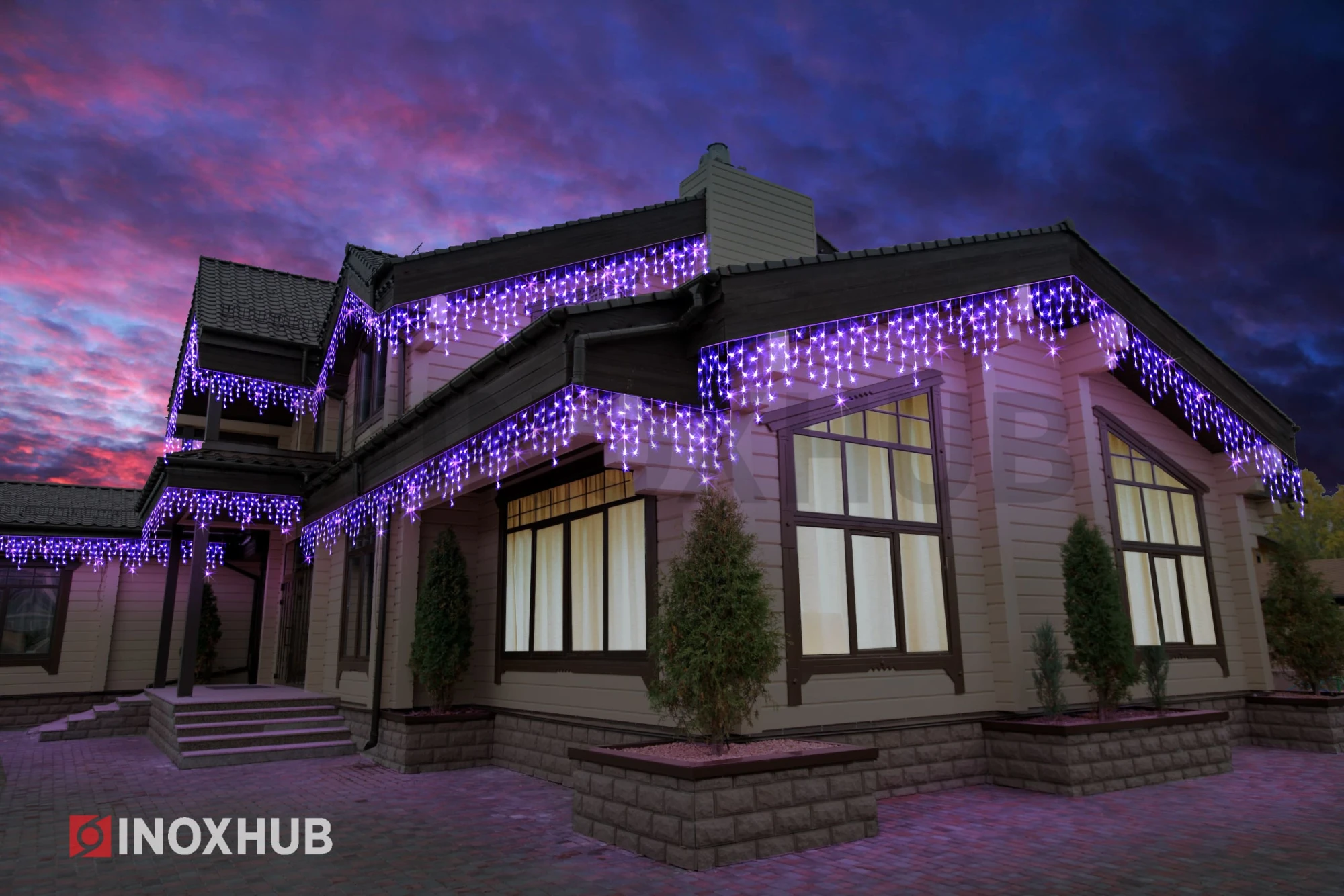 Гирлянда Бахрома INOXHUB 3×0.6м, 108 LED, 220В, IP65, прозрачный провод, ФИОЛЕТОВЫЙ фото Иноксхаб