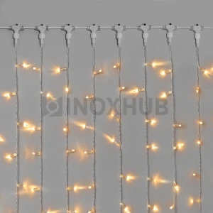Гирлянда Занавес INOXHUB 2×3м, 600 LED, 220В, IP65, прозрачный провод, ТЕПЛЫЙ БЕЛЫЙ фото Иноксхаб