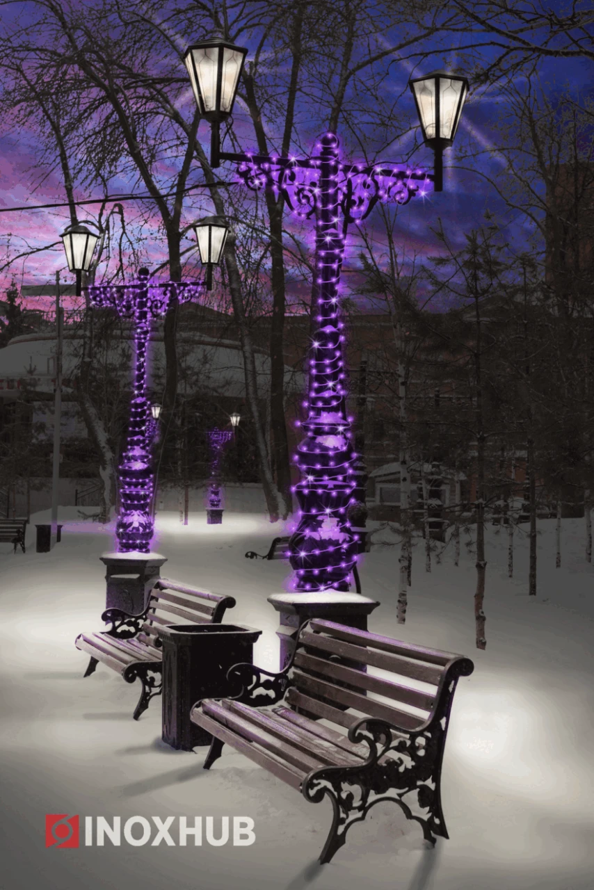 Светодиодная гирлянда INOXHUB Нить 10м, 100 LED, соединяемая, с мерцанием, 220В, IP65, белый резиновый провод 2.3мм, ФИОЛЕТОВАЯ фото Иноксхаб