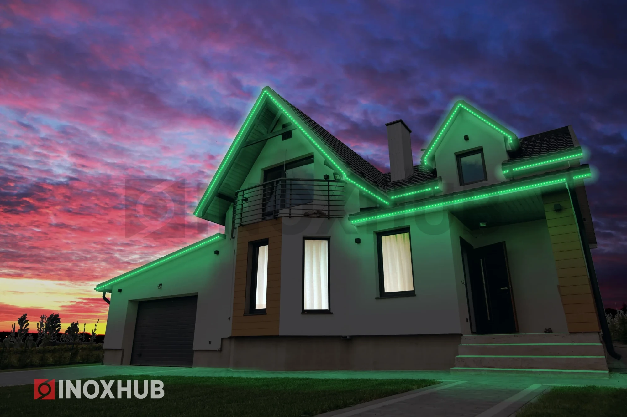 Дюралайт INOXHUB двухжильный 13 мм, круглый, бухта 100м, шаг резки 1м, 36 светодиодов на метр, фиксинг, 220В, IP65, ЗЕЛЕНЫЙ фото Иноксхаб