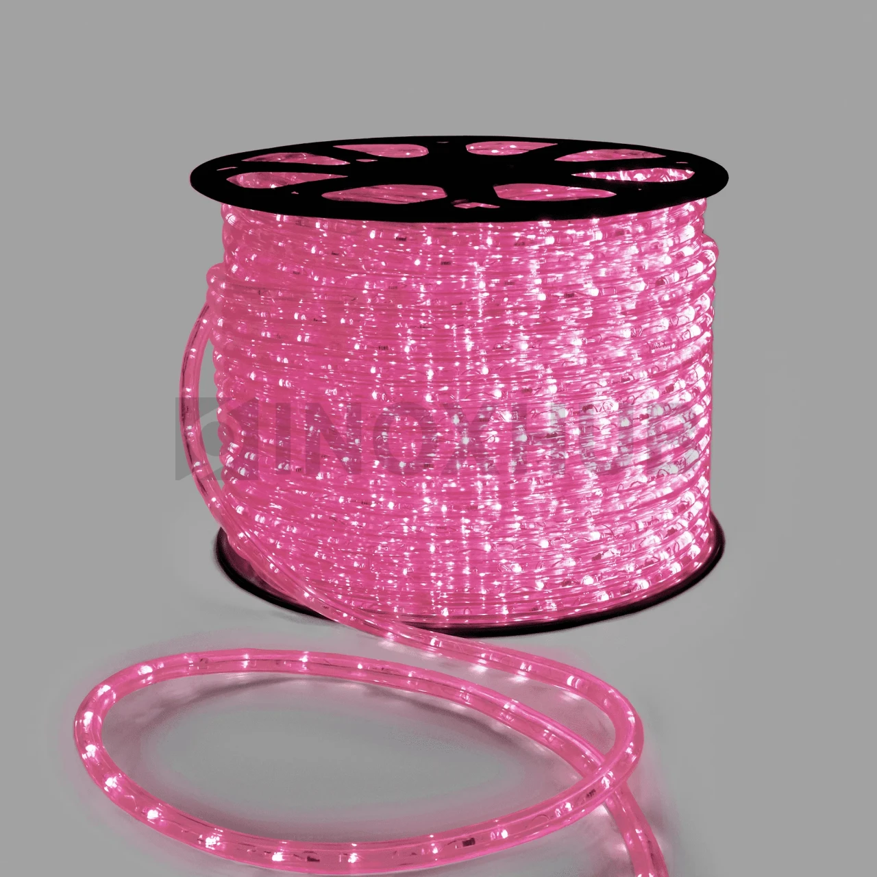 Дюралайт INOXHUB двухжильный 13 мм, круглый, бухта 100м, шаг резки 50см, 36 светодиодов на метр, фиксинг, 24В, IP65, РОЗОВЫЙ фото Иноксхаб