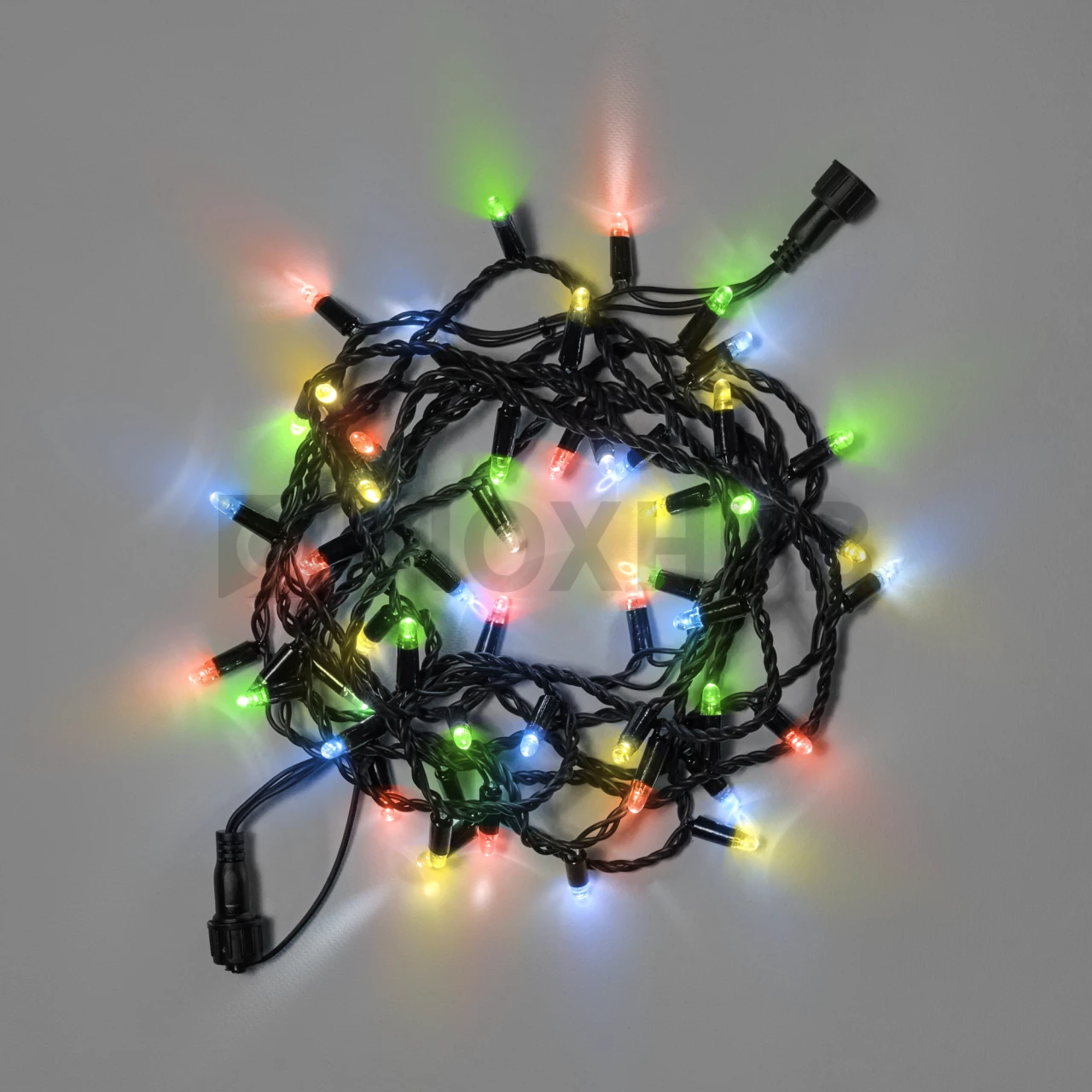 Светодиодная гирлянда INOXHUB Нить 10м, 100 LED, соединяемая, с мерцанием, 220В, IP65, черный резиновый провод 3.3мм, МУЛЬТИ фото Иноксхаб