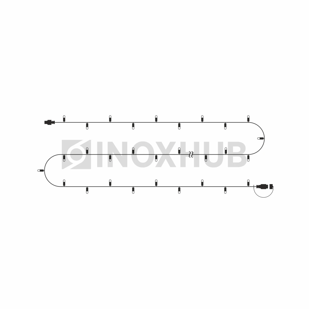 Светодиодная гирлянда INOXHUB Нить 10м, 100 LED, соединяемая, 24В, IP65, чёрный резиновый провод 3.3мм, БЕЛАЯ фото Иноксхаб