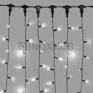 Гирлянда Занавес INOXHUB 2×3м, мерцающий, 600 LED, 220В, IP65, черная резина 2.3мм, БЕЛЫЙ фото Иноксхаб