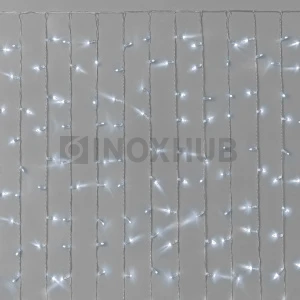 Гирлянда Занавес INOXHUB 2×1.5м Облегчённый, 300 LED, 220В, IP65, прозрачный провод, БЕЛЫЙ фото Иноксхаб