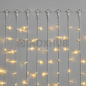 Гирлянда Занавес INOXHUB 2×3м, 600 LED, 220В, IP65, белая резина 2.3мм, ТЁПЛЫЙ БЕЛЫЙ фото Иноксхаб