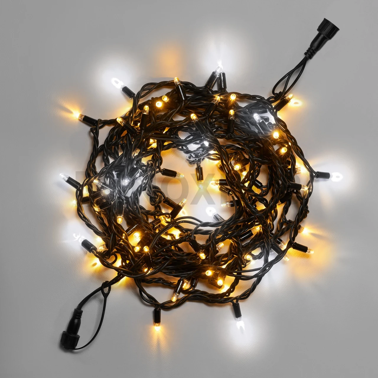 Светодиодная гирлянда INOXHUB Нить 10м, 100 LED, соединяемая, с мерцанием, 220В, IP65, черный резиновый провод 3.3мм, ТЁПЛАЯ БЕЛАЯ фото Иноксхаб