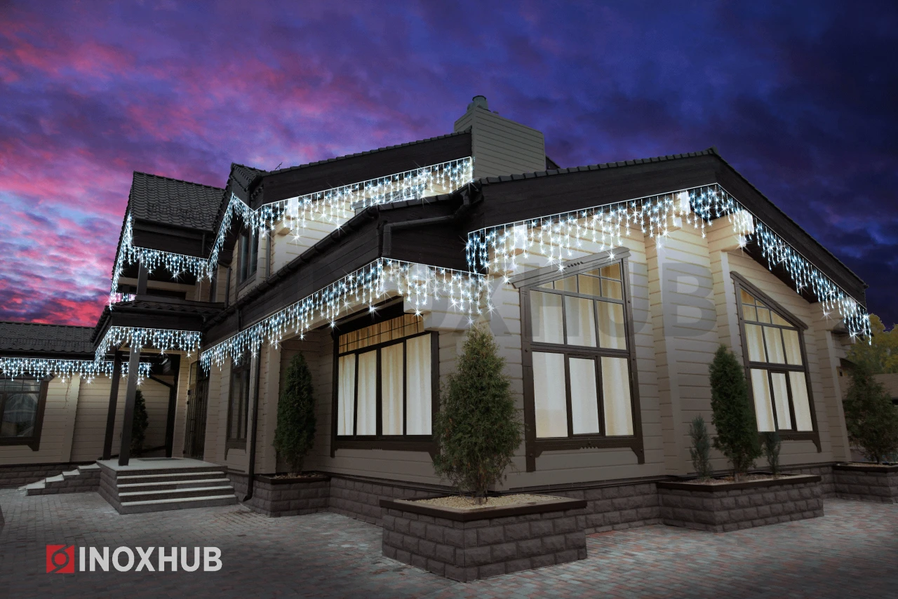 Гирлянда Бахрома INOXHUB 3×0.6м, мерцающая с конденсатором, 108 LED, 220В, IP65, белая резина 3.3мм, БЕЛАЯ фото Иноксхаб