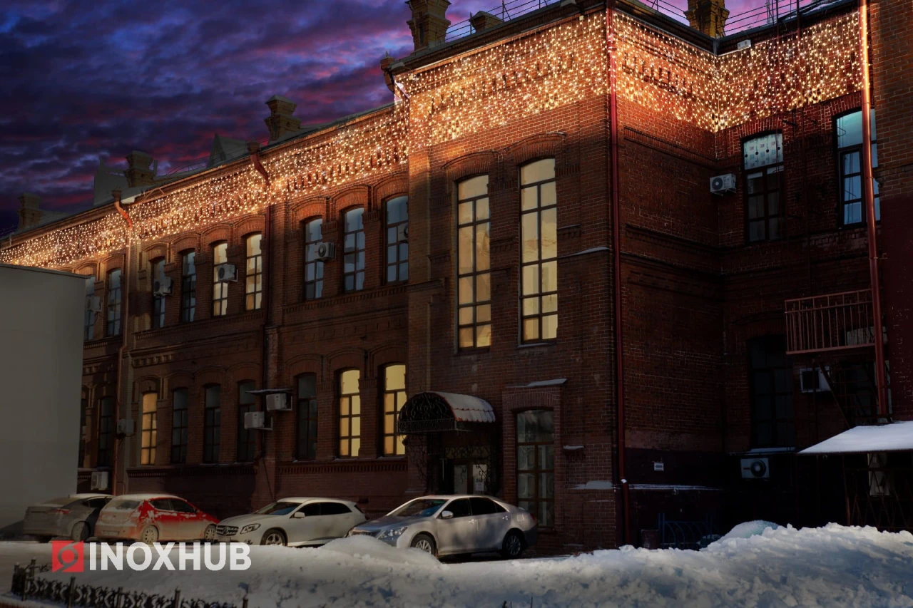 Гирлянда Занавес INOXHUB 2×1м Облегчённый, 200 LED, 220В, IP65, прозрачный провод, ТЁПЛЫЙ БЕЛЫЙ фото Иноксхаб