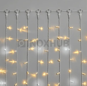 Гирлянда Занавес INOXHUB 2×3м, мерцающий, 600 LED, 220В, IP65, белая резина 2.3мм, ТЁПЛЫЙ БЕЛЫЙ фото Иноксхаб
