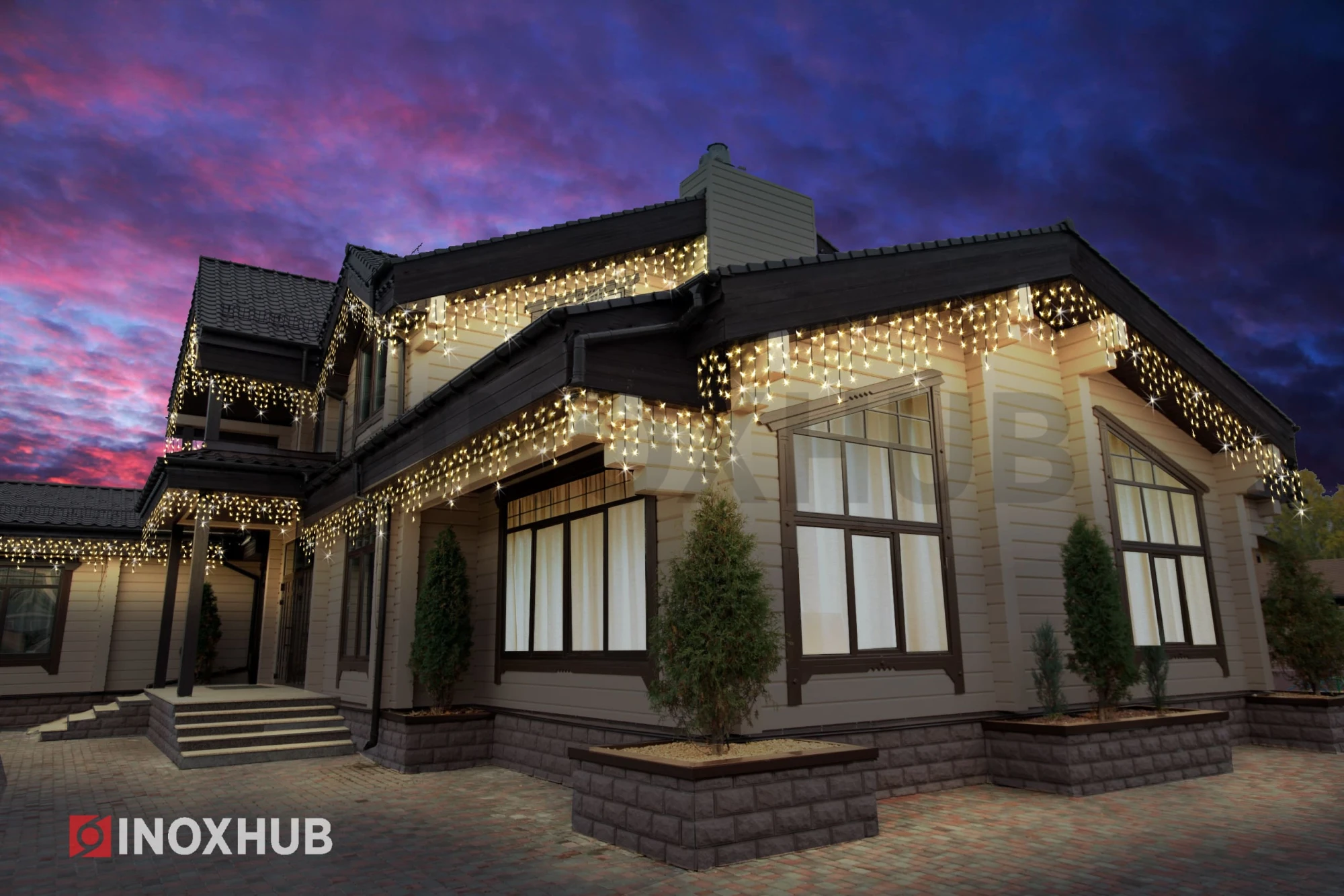 Гирлянда Бахрома INOXHUB 3×0.6м, 108 LED, 220В, IP65, чёрная резина 3.3мм, ТЁПЛАЯ БЕЛАЯ фото Иноксхаб