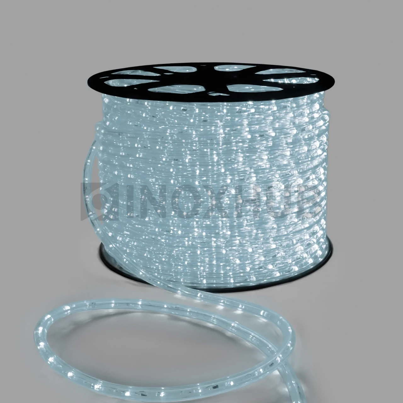 Дюралайт INOXHUB двухжильный 13 мм, круглый, бухта 100м, шаг резки 50см, 36 светодиодов на метр, фиксинг, 24В, IP65, БЕЛЫЙ фото Иноксхаб