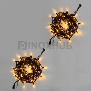 Светодиодная гирлянда INOXHUB Нить 10м, 100 LED, соединяемая, с теплым белым мерцанием, 220В, IP65, черный резиновый провод 3.3мм, ТЁПЛАЯ БЕЛАЯ фото Иноксхаб