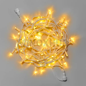 Светодиодная гирлянда INOXHUB Нить 10м, 100 LED, соединяемая, 24В, IP65, белый резиновый провод 3.3мм, ЖЕЛТАЯ фото Иноксхаб