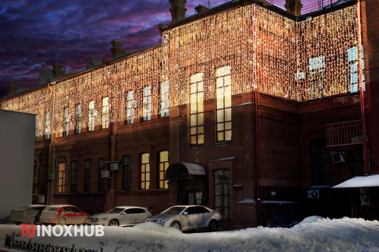 Гирлянда Занавес INOXHUB 2×3м, мерцающий, 600 LED, 220В, IP65, белая резина 2.3мм, ТЁПЛЫЙ БЕЛЫЙ фото Иноксхаб