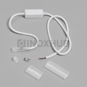 Комплект подключения (5 составляющих) для дюралайта INH-L01-DL-2WH-100-240, с блоком питания 1А без вилки, до 50 метров, БЕЛЫЙ провод фото Иноксхаб