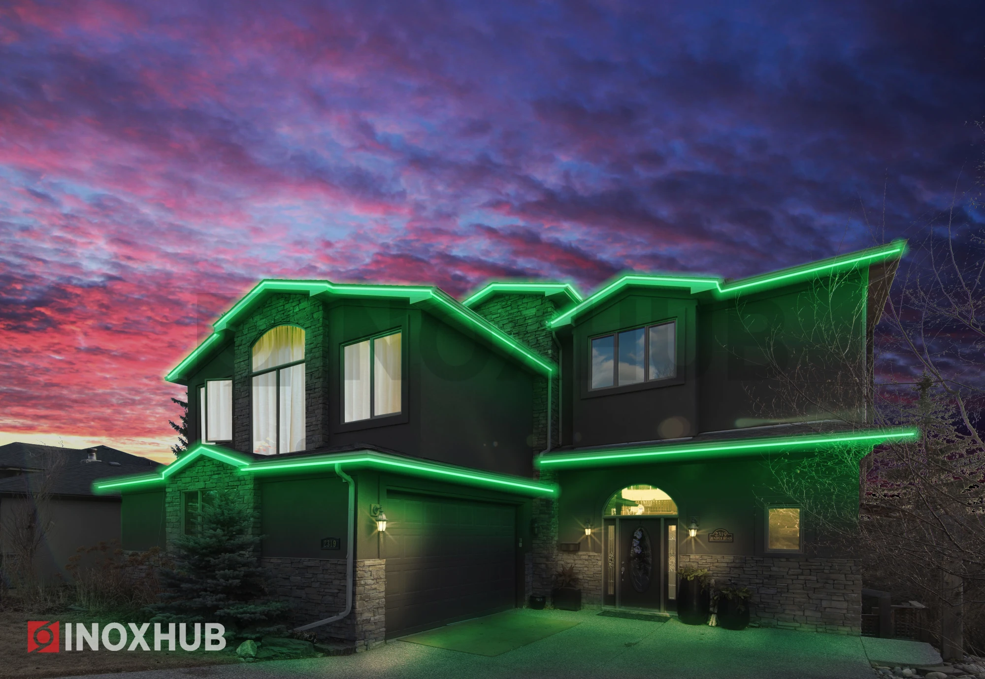 Гибкий Неон INOXHUB 8×16мм, односторонний, бухта 50м, шаг резки 1м, 120 SMD 2835 на метр, 220В, IP65, ЗЕЛЕНЫЙ фото Иноксхаб