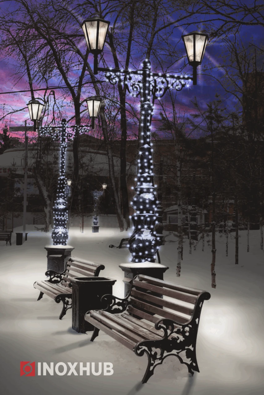 Светодиодная гирлянда INOXHUB Нить 10м, 100 LED, соединяемая, с мерцанием, 24В, IP65, чёрный резиновый провод 3.3мм, БЕЛАЯ фото Иноксхаб