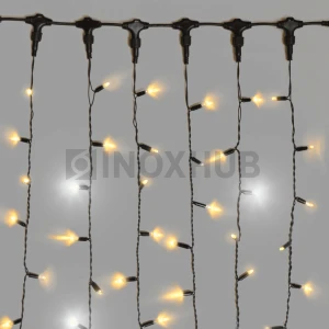 Гирлянда Занавес INOXHUB 2×3м, мерцающий, 600 LED, 220В, IP65, черная резина 2.3мм, ТЁПЛЫЙ БЕЛЫЙ фото Иноксхаб