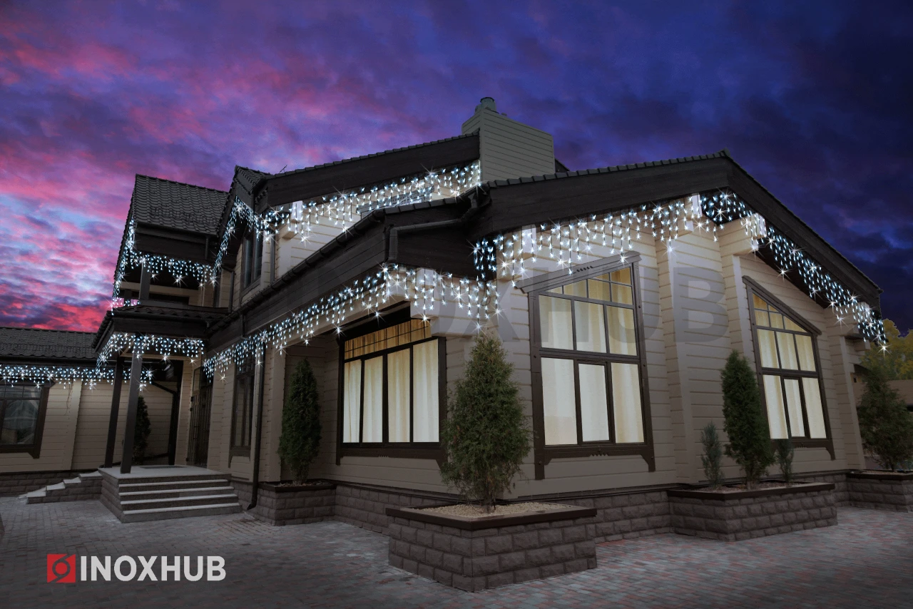 Гирлянда Бахрома INOXHUB 3×0.6м, мерцающая, 108 LED, 220В, IP65, чёрная резина 3.3мм, БЕЛАЯ фото Иноксхаб