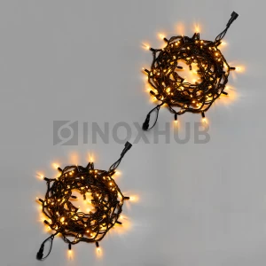 Светодиодная гирлянда INOXHUB Нить 10м, 100 LED, соединяемая, 220В, IP65, черный резиновый провод 3.3мм, ТЁПЛАЯ БЕЛАЯ фото Иноксхаб