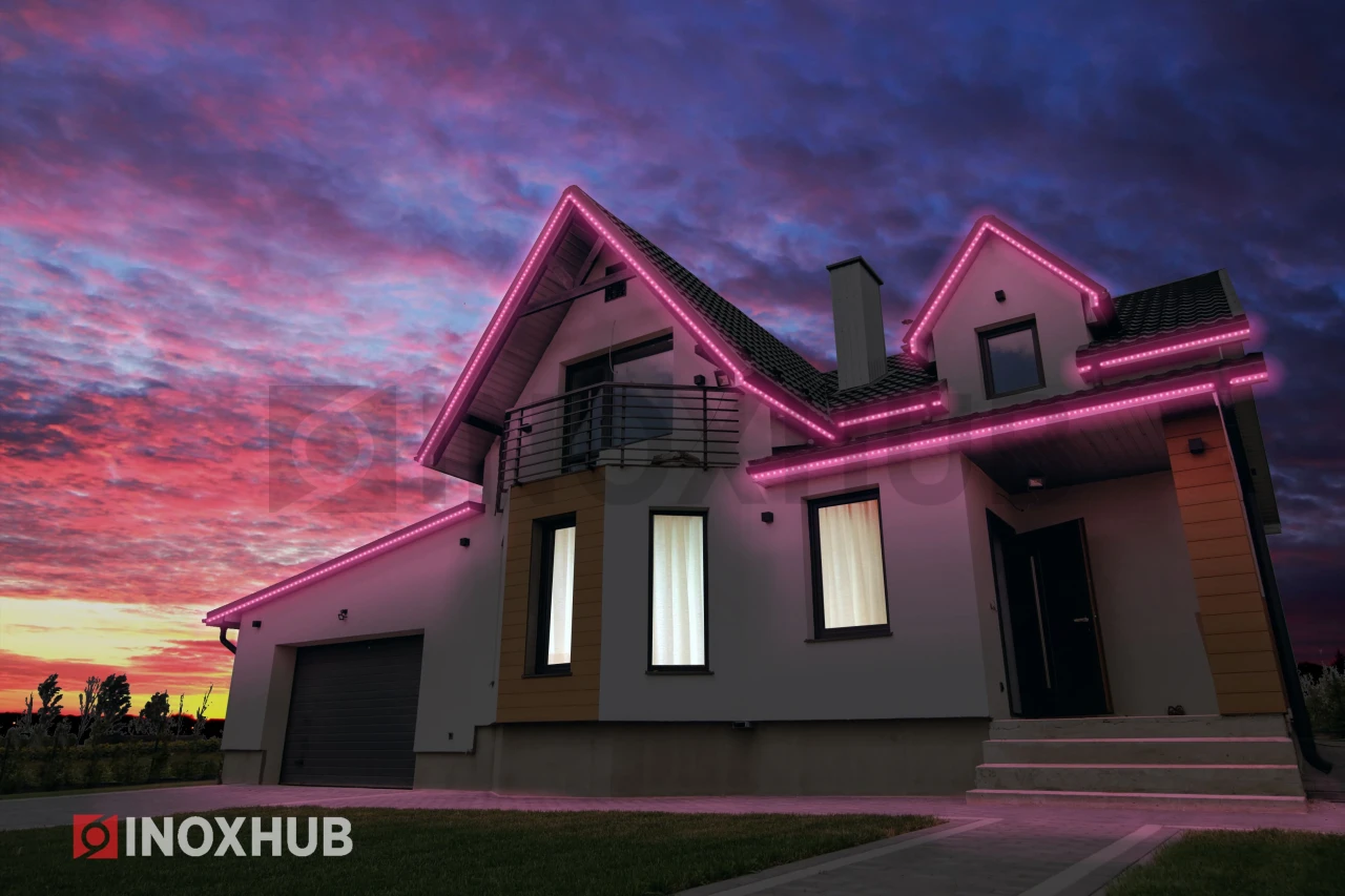 Дюралайт INOXHUB двухжильный 13 мм, круглый, бухта 100м, шаг резки 50см, 36 светодиодов на метр, фиксинг, 24В, IP65, РОЗОВЫЙ фото Иноксхаб