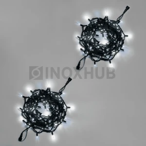 Светодиодная гирлянда INOXHUB Нить 10м, 100 LED, соединяемая, с мерцанием, 220В, IP65, черный резиновый провод 3.3мм, БЕЛАЯ фото Иноксхаб